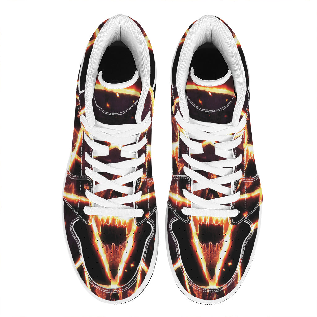 Flame Satanic Pentagram Print High Top Leather Sneakers