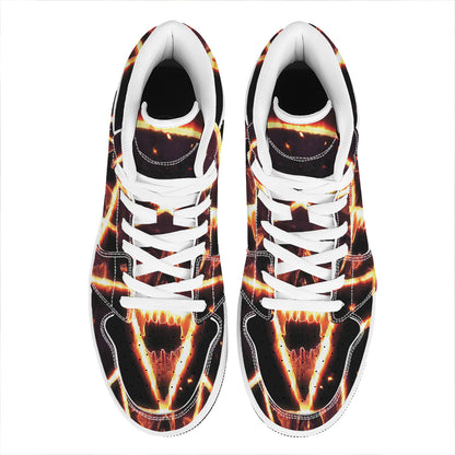 Flame Satanic Pentagram Print High Top Leather Sneakers