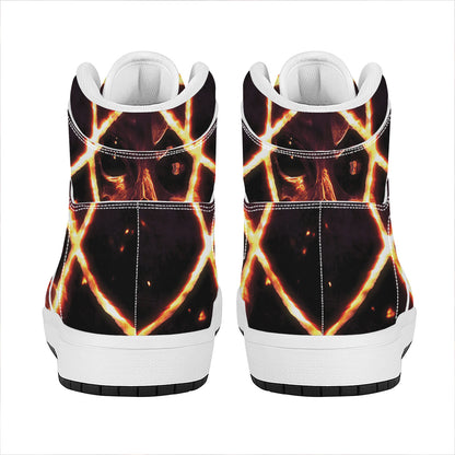 Flame Satanic Pentagram Print High Top Leather Sneakers