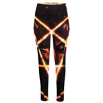 Flame Satanic Pentagram Print High-Waisted Pocket Leggings