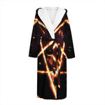 Flame Satanic Pentagram Print Hooded Bathrobe