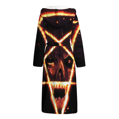 Flame Satanic Pentagram Print Hooded Bathrobe