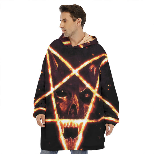 Flame Satanic Pentagram Print Hoodie Blanket