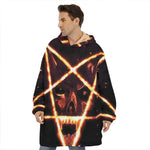 Flame Satanic Pentagram Print Hoodie Blanket