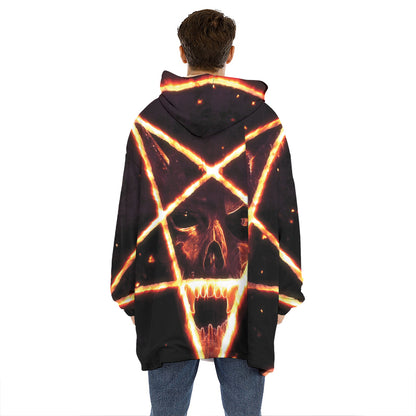 Flame Satanic Pentagram Print Hoodie Blanket