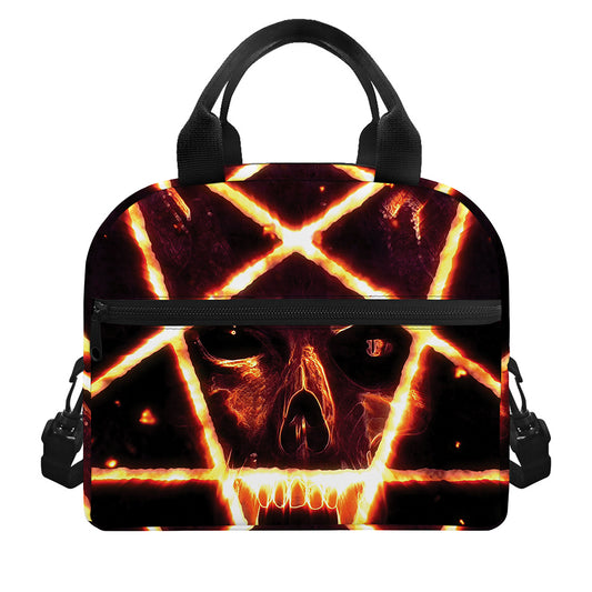Flame Satanic Pentagram Print Insulated Lunch Bag