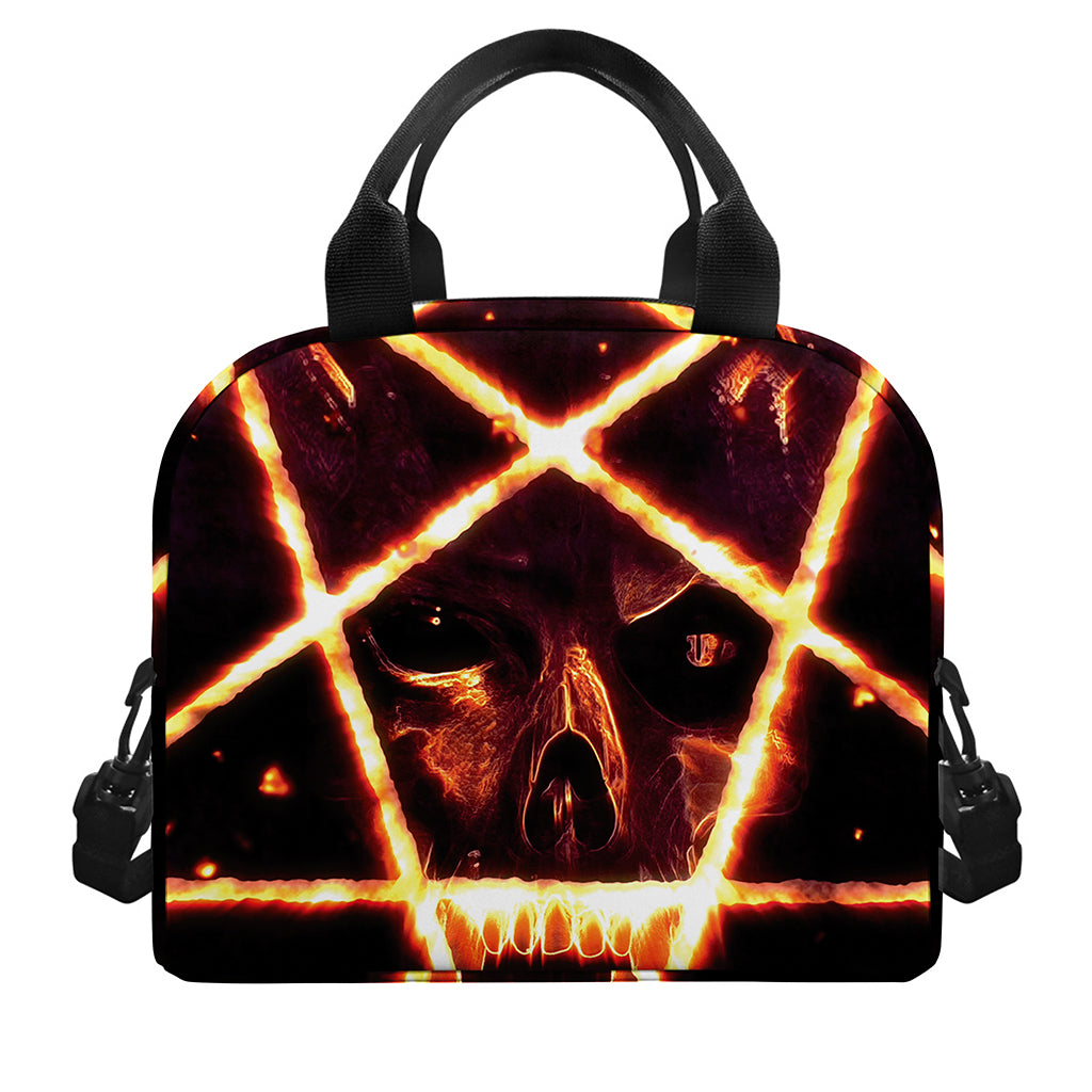Flame Satanic Pentagram Print Insulated Lunch Bag