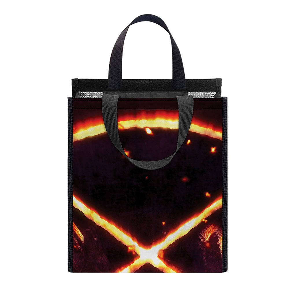 Flame Satanic Pentagram Print Insulated Lunch Tote