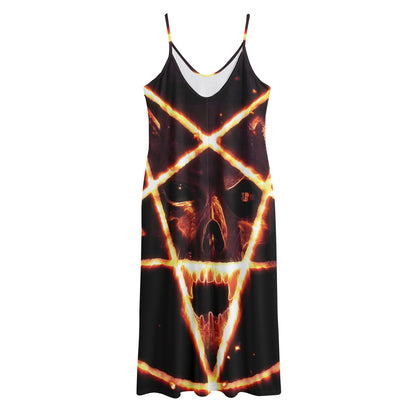 Flame Satanic Pentagram Print Jersey Midi Cami Dress