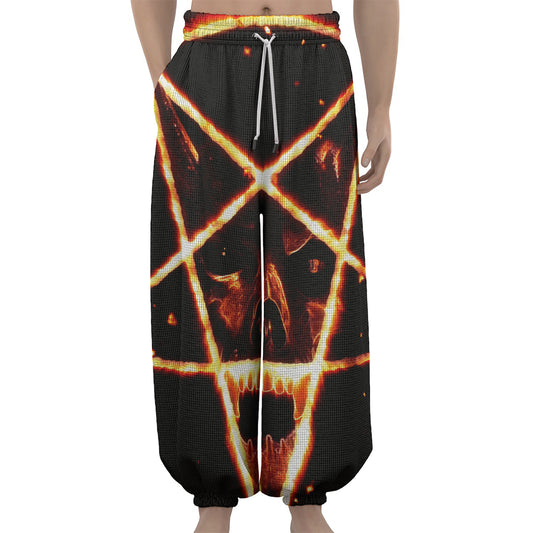 Flame Satanic Pentagram Print Lantern Pants