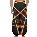 Flame Satanic Pentagram Print Lantern Pants
