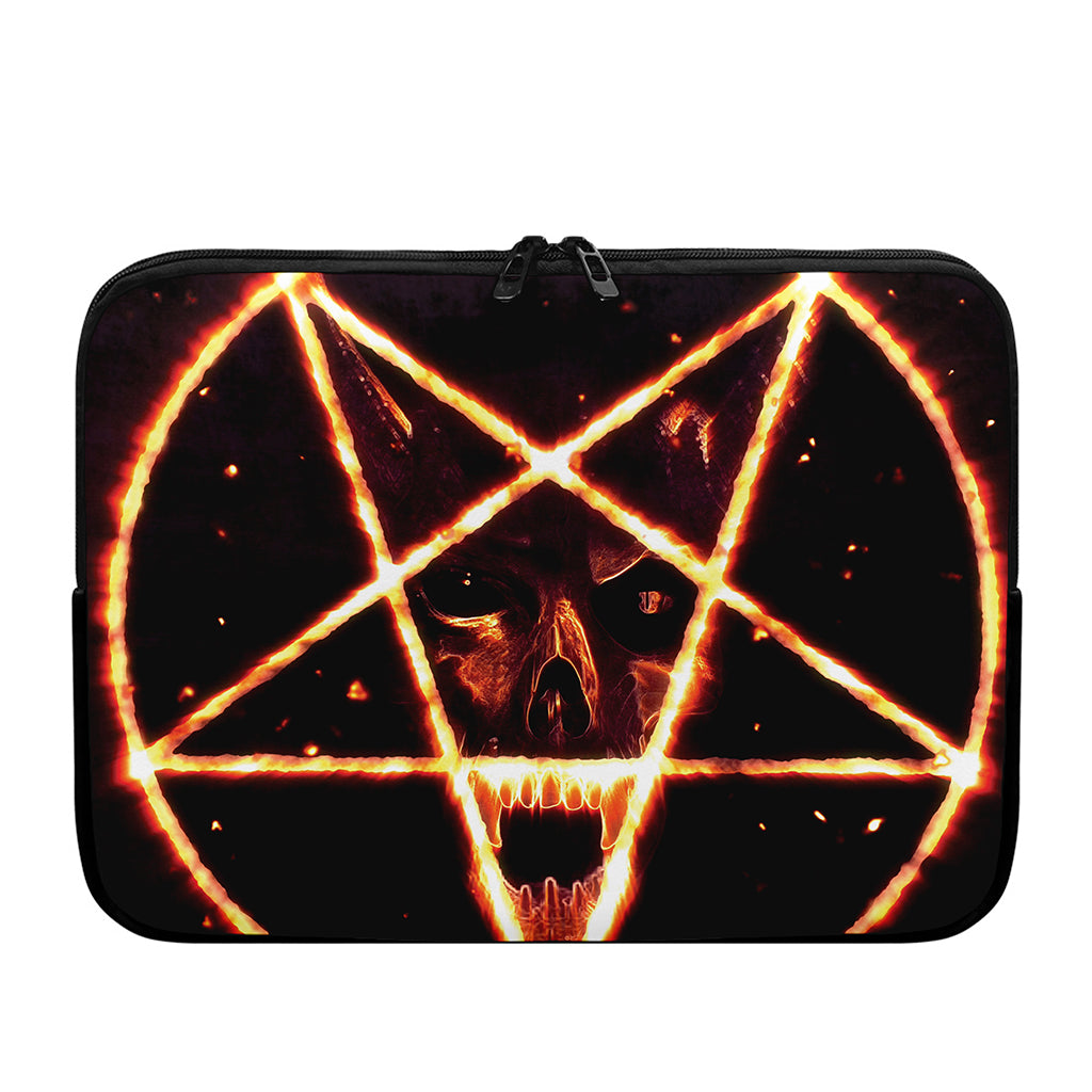 Flame Satanic Pentagram Print Laptop Sleeve