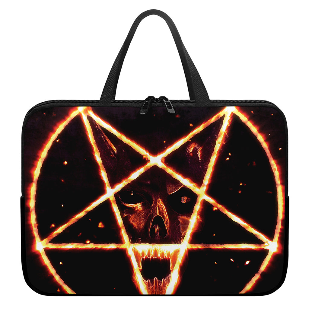 Flame Satanic Pentagram Print Laptop Sleeve With Handle