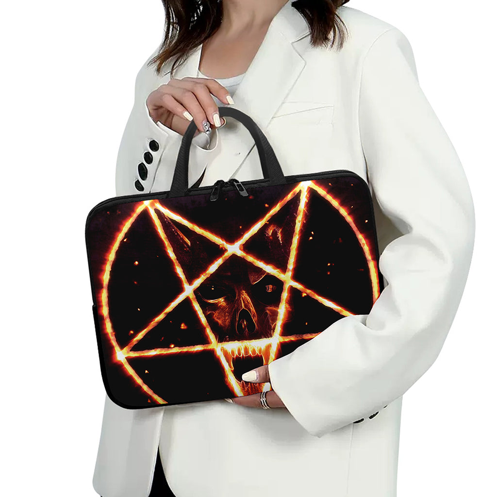 Flame Satanic Pentagram Print Laptop Sleeve With Handle