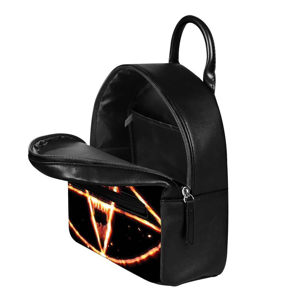 Flame Satanic Pentagram Print Leather Backpack