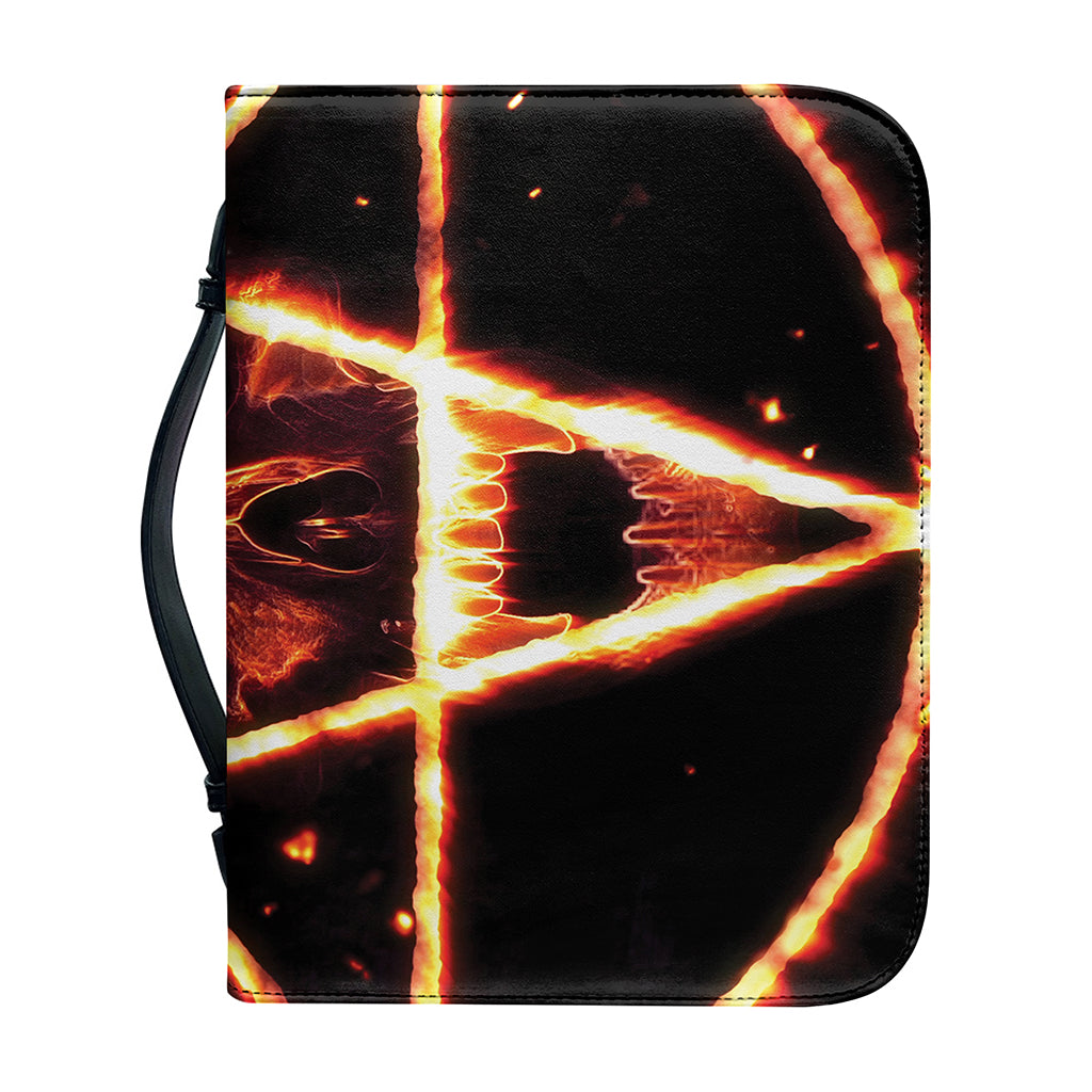 Flame Satanic Pentagram Print Leather Bible Cover