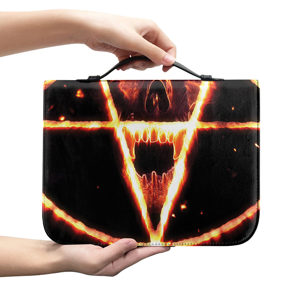 Flame Satanic Pentagram Print Leather Bible Cover
