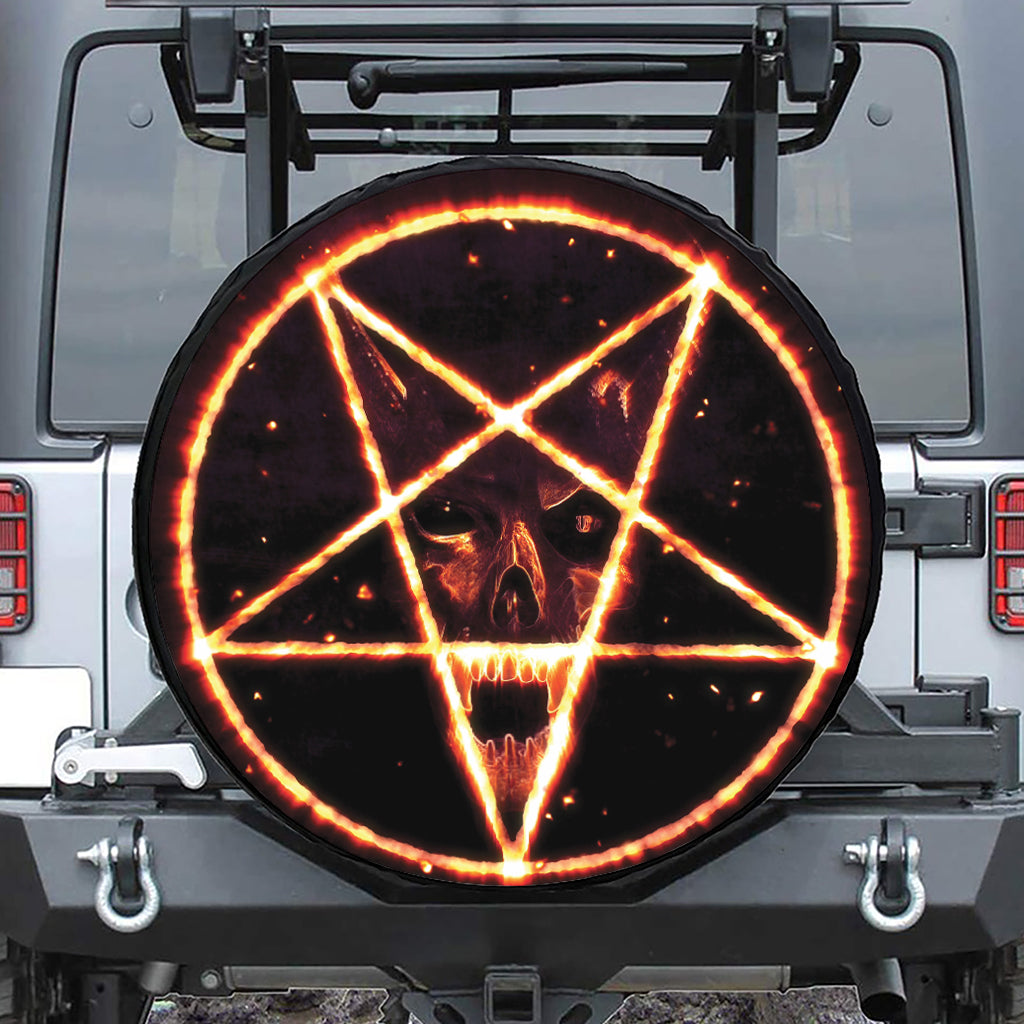 Flame Satanic Pentagram Print Leather Spare Tire Cover