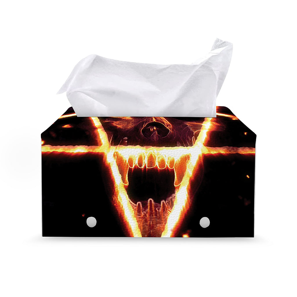 Flame Satanic Pentagram Print Leather Tissue Box Cover