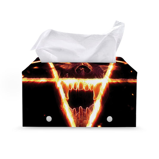 Flame Satanic Pentagram Print Leather Tissue Box Cover