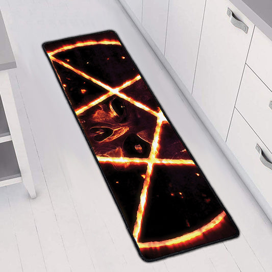 Flame Satanic Pentagram Print Long Kitchen Mat