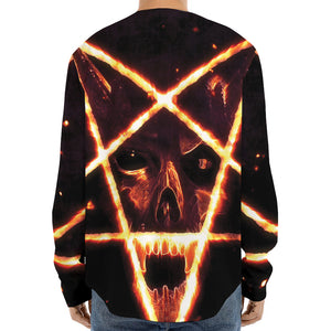 Flame Satanic Pentagram Print Long Sleeve Baseball Jersey