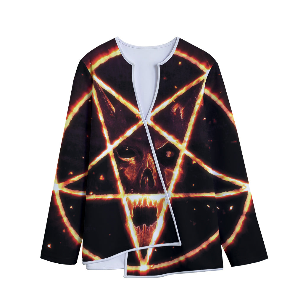 Flame Satanic Pentagram Print Long Sleeve Short Coat