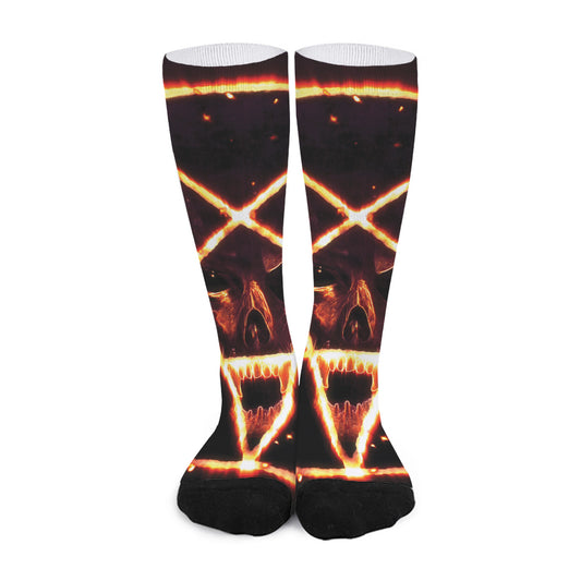Flame Satanic Pentagram Print Long Socks