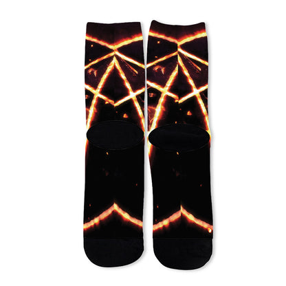 Flame Satanic Pentagram Print Long Socks