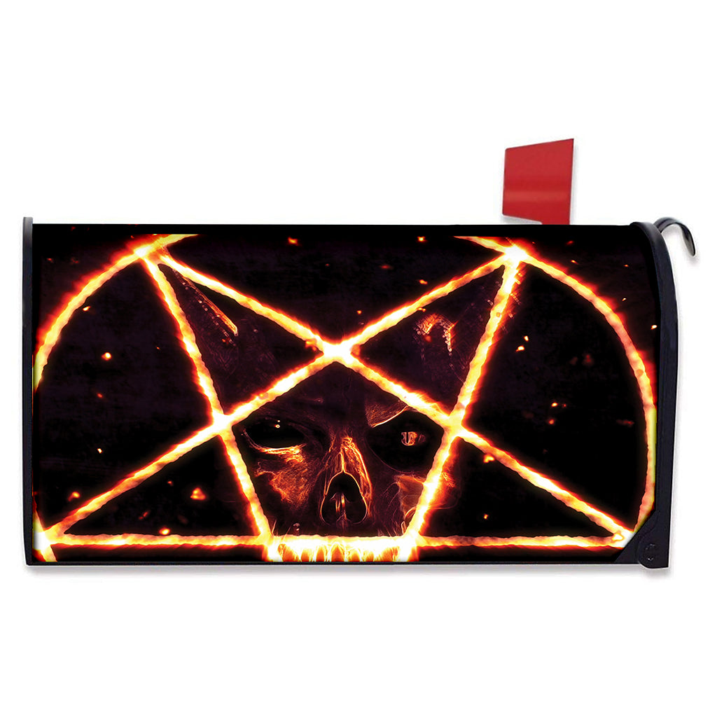 Flame Satanic Pentagram Print Mailbox Cover