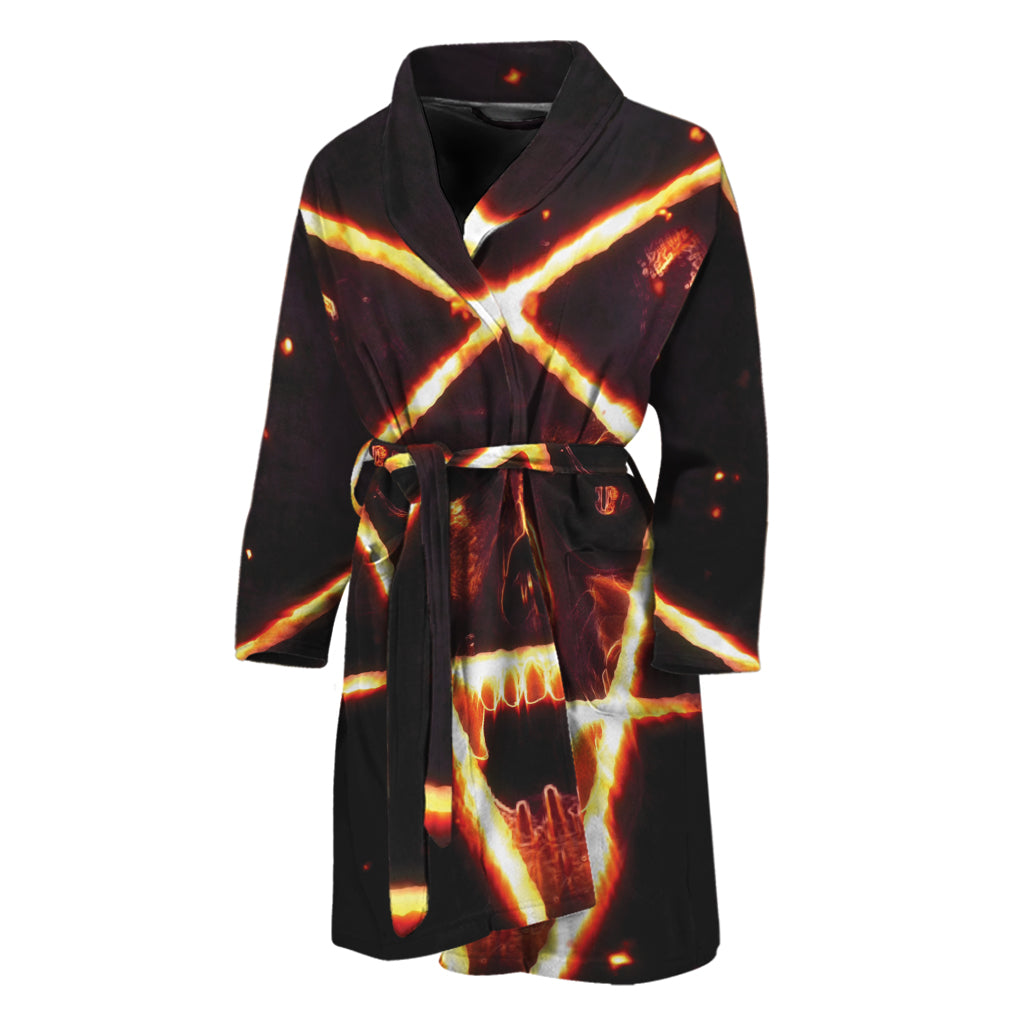 Flame Satanic Pentagram Print Men's Bathrobe