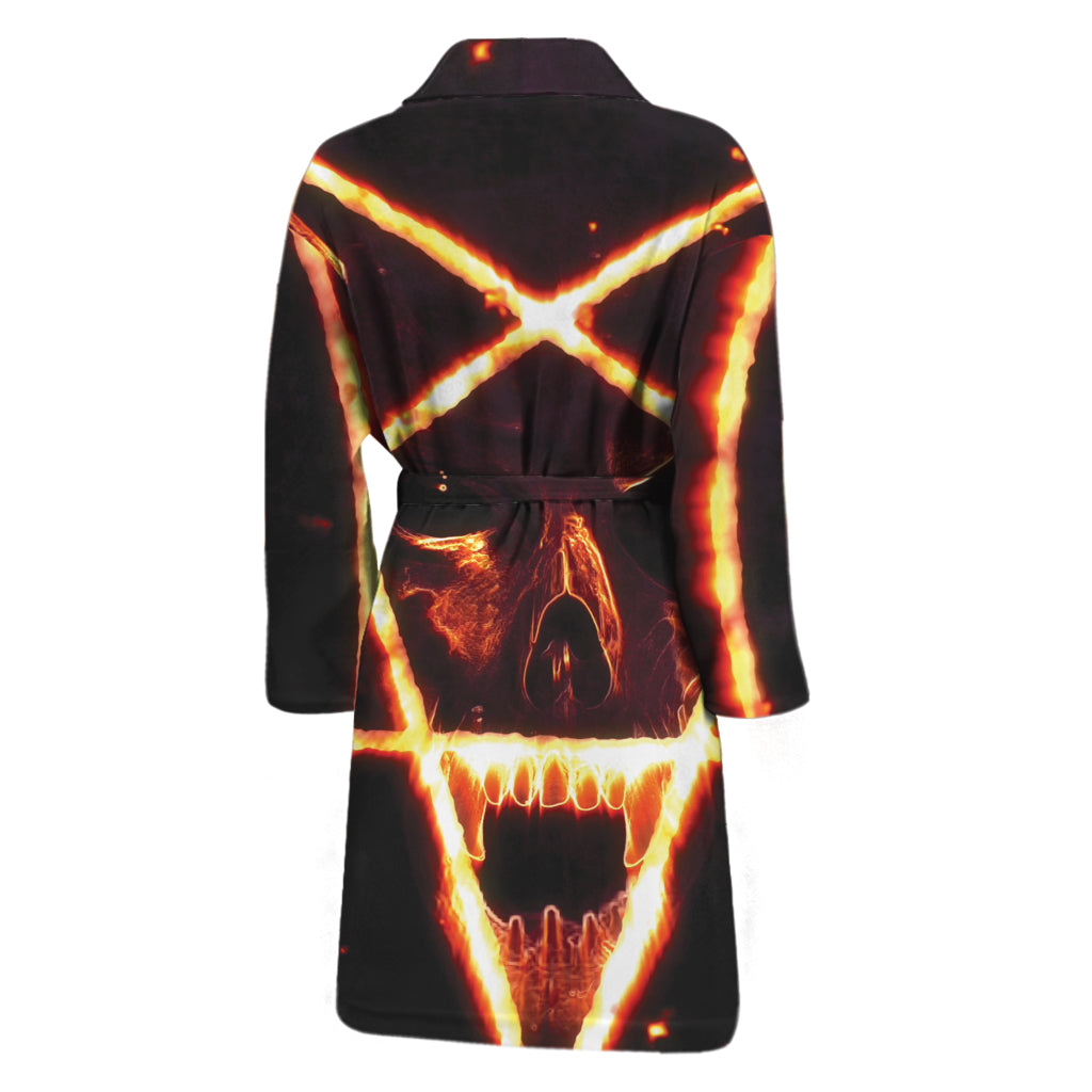 Flame Satanic Pentagram Print Men's Bathrobe