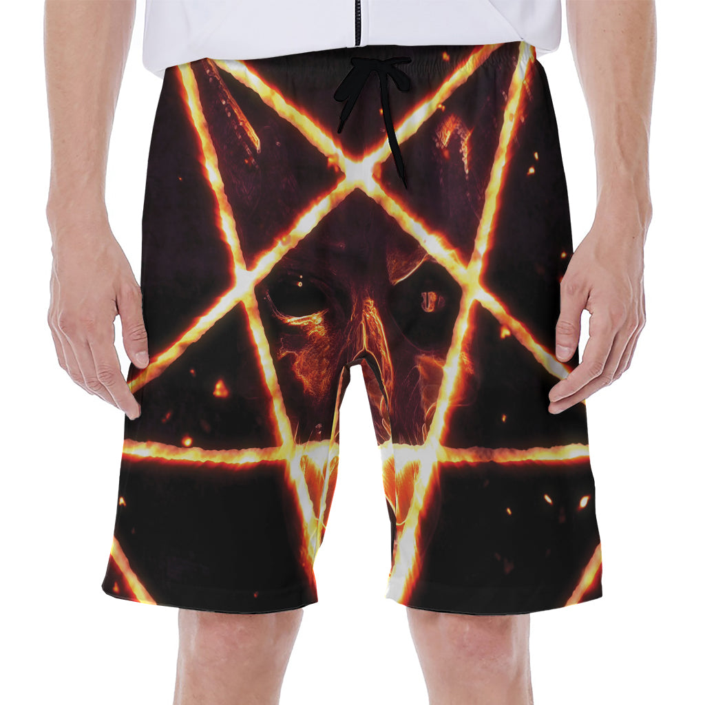 Flame Satanic Pentagram Print Men's Beach Shorts