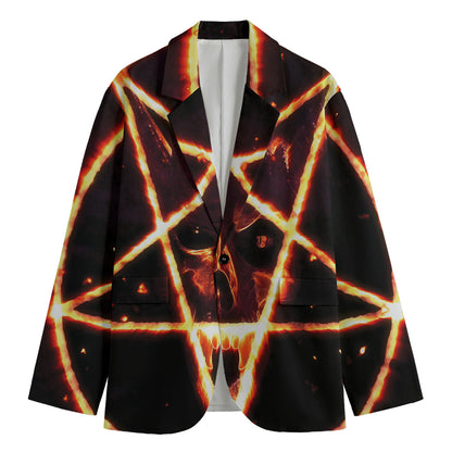 Flame Satanic Pentagram Print Men's Blazer