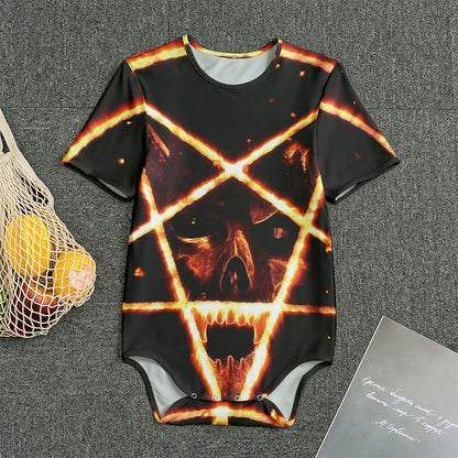 Flame Satanic Pentagram Print Men's Bodysuit