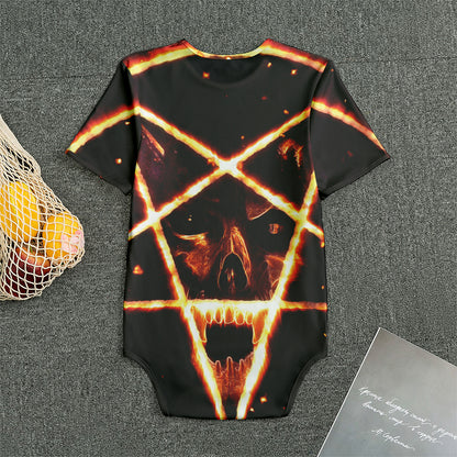 Flame Satanic Pentagram Print Men's Bodysuit