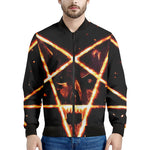 Flame Satanic Pentagram Print Men's Bomber Jacket