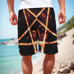 Flame Satanic Pentagram Print Men's Cargo Shorts