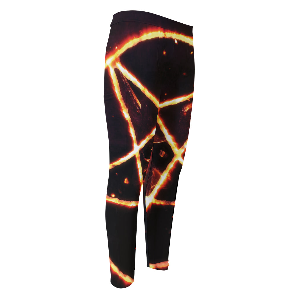 Flame Satanic Pentagram Print Men's Compression Pants