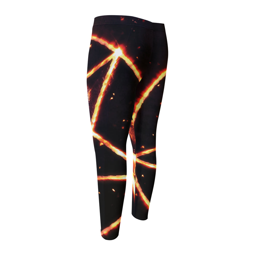 Flame Satanic Pentagram Print Men's Compression Pants