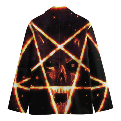 Flame Satanic Pentagram Print Men's Cotton Blazer