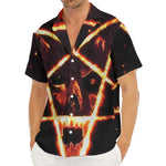 Flame Satanic Pentagram Print Men's Deep V-Neck Shirt