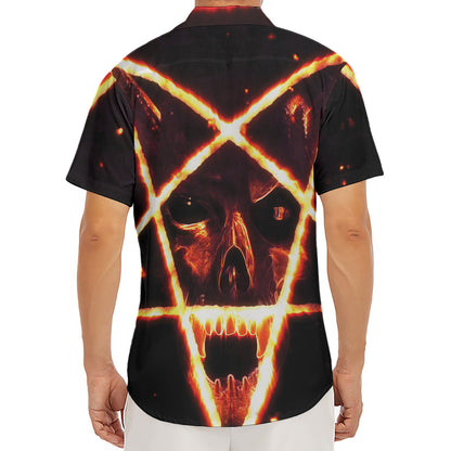 Flame Satanic Pentagram Print Men's Deep V-Neck Shirt