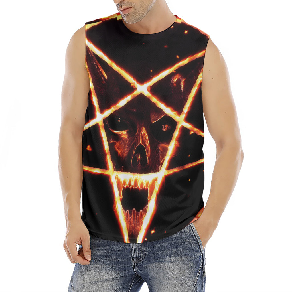 Flame Satanic Pentagram Print Men's Fitness Tank Top