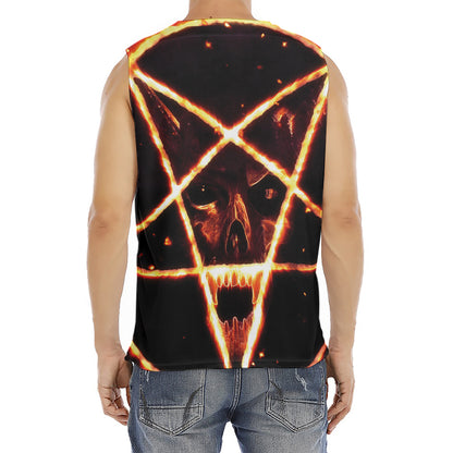 Flame Satanic Pentagram Print Men's Fitness Tank Top