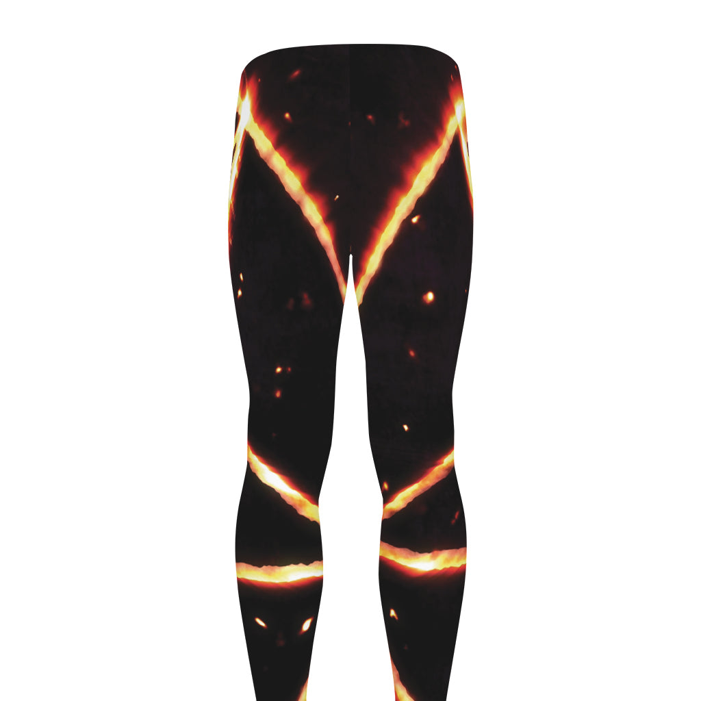 Flame Satanic Pentagram Print Men's leggings