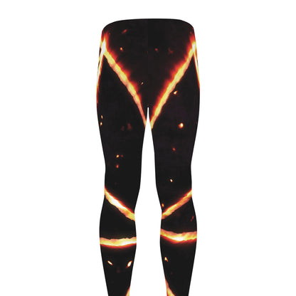 Flame Satanic Pentagram Print Men's leggings