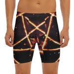 Flame Satanic Pentagram Print Men's Long Boxer Briefs