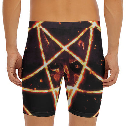 Flame Satanic Pentagram Print Men's Long Boxer Briefs