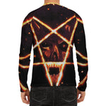 Flame Satanic Pentagram Print Men's Long Sleeve Rash Guard